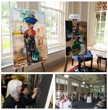 (top) Two paintings from Natalie Hays Stewart; (left)
Jessica Burke, PhD, Pitt Public Health participates in
interactive art by Elizabeth Myers Castonguay, MFA; (right)
William Pitt Union.