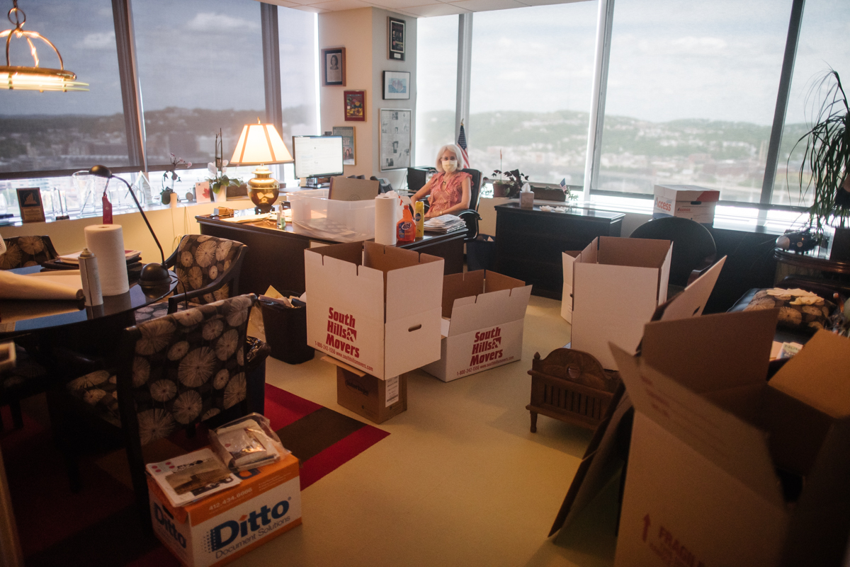 Karen Feinstein packs up her office after almost 30 years in Centre City Tower.