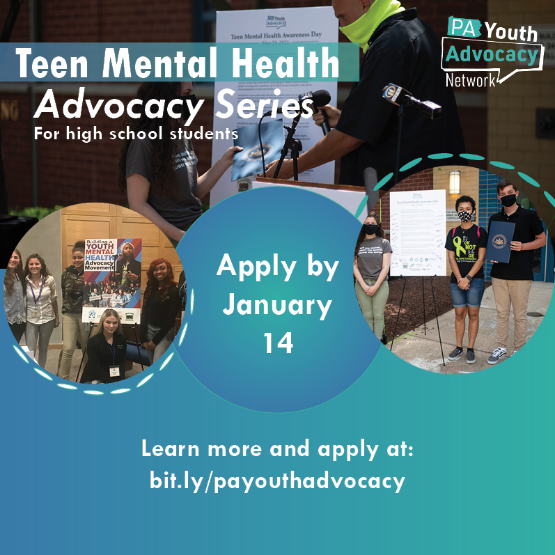 Teen Mental Health Advocacy Series for high school students promotional graphic shows teens with Lt. Governor Fetterman and a proclamation.