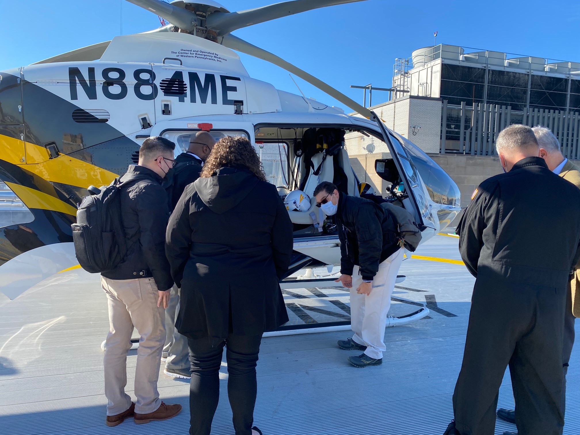 Dr. Feinstein and U.S. Department of Defense representatives toured a Pittsburgh helipad.