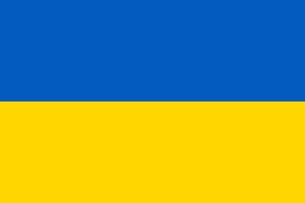Flag of Ukraine, which consists of a cobalt blue horizontal stripe over a bright yellow stripe.